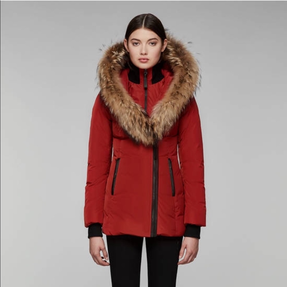 Mackage Adali red fox trim hooded down jacket